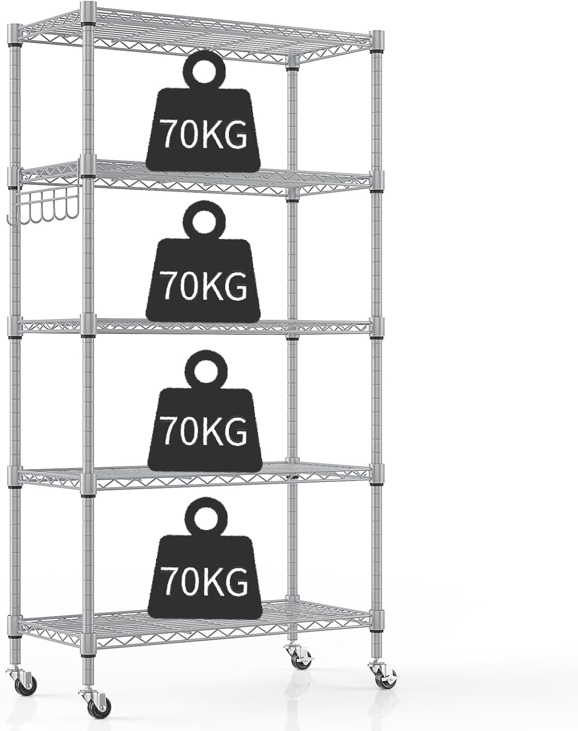 5-Tier Shelving Storage Unit with Wheels - sliver