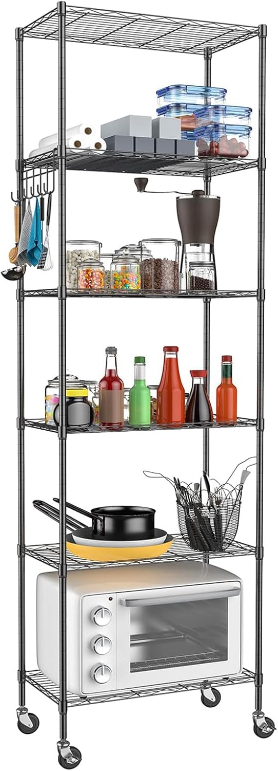 6-Tier Standing Storage Shelf with Wheels - Black