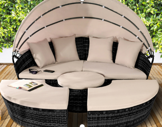 180cm Rattan Round Bed Handwoven Waterproof Design