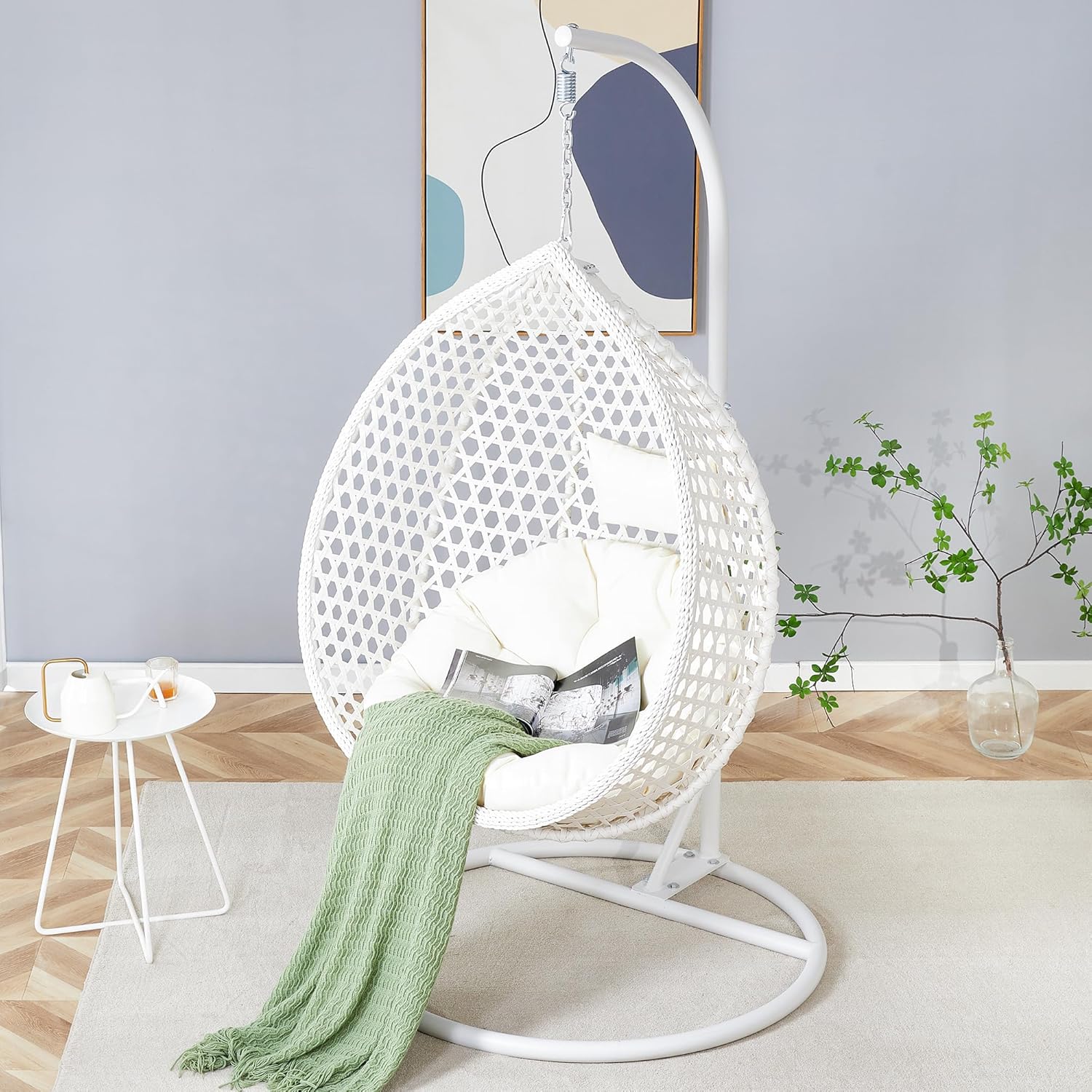 Hanging Egg Chair with Stand & Cushions